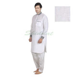 Pathani suit- White in linen fabric
